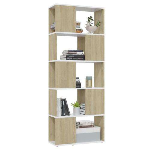 Bogskab/rumdeler 60x24x155 cm spånplade hvid og sonoma-eg