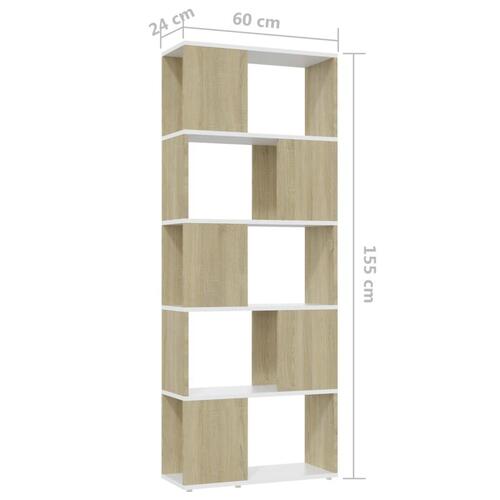 Bogskab/rumdeler 60x24x155 cm spånplade hvid og sonoma-eg