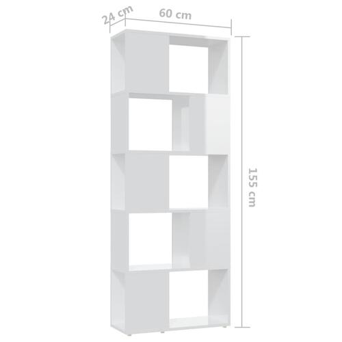 Bogskab/rumdeler 60x24x155 cm spånplade hvid højglans