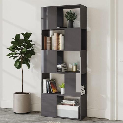 Bogreol/rumdeler 60x24x155 cm konstrueret træ grå højglans