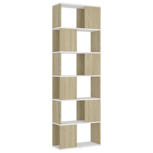 Bogreol/rumdeler 60x24x186 cm konstrueret træ hvid og sonoma-eg
