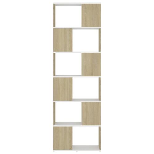 Bogreol/rumdeler 60x24x186 cm konstrueret træ hvid og sonoma-eg
