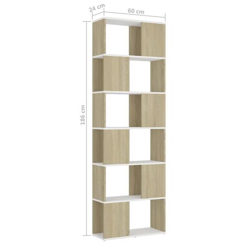 Bogreol/rumdeler 60x24x186 cm konstrueret træ hvid og sonoma-eg