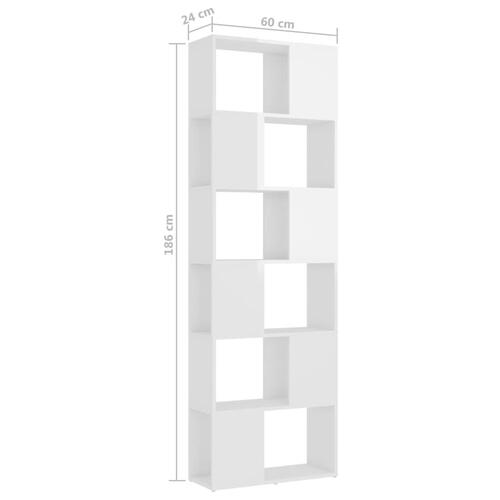 Bogreol/rumdeler 60x24x186 cm konstrueret træ hvid højglans