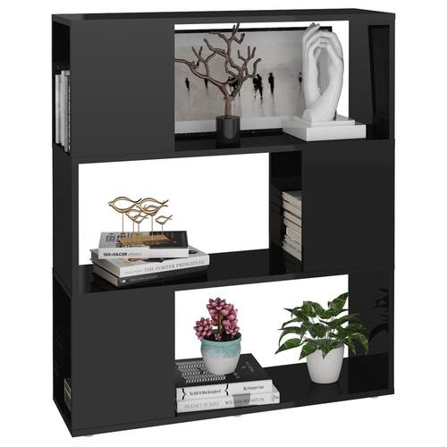 Bogreol/rumdeler 80x24x94 cm konstrueret træ sort højglans