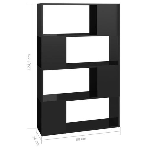 Bogskab/rumdeler 80x24x124,5 cm konstrueret træ sort højglans