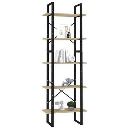 Bogreol med 5 hylder 60x30x175 cm konstrueret træ sonoma-eg