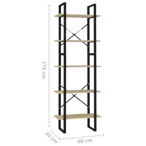 Bogreol med 5 hylder 60x30x175 cm konstrueret træ sonoma-eg