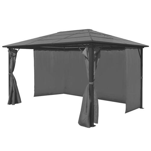 Pavillon med gardin antracitgrå 400 x 300 cm aluminium