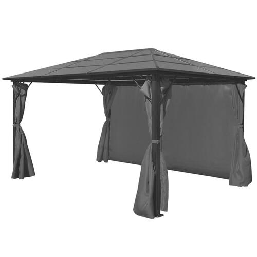 Pavillon med gardin antracitgrå 400 x 300 cm aluminium