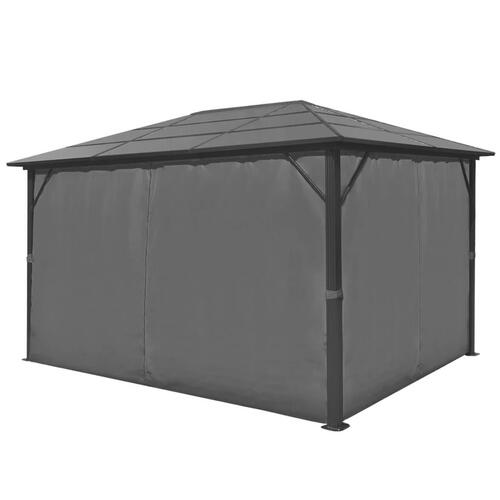 Pavillon med gardin antracitgrå 400 x 300 cm aluminium