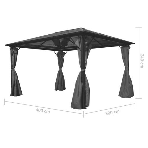 Pavillon med gardin antracitgrå 400 x 300 cm aluminium