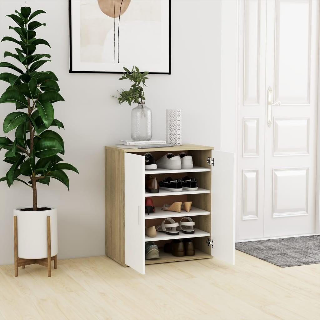 Skoreol 60x35x70 cm spånplade hvid og sonoma-eg