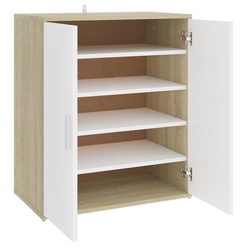 Skoreol 60x35x70 cm spånplade hvid og sonoma-eg