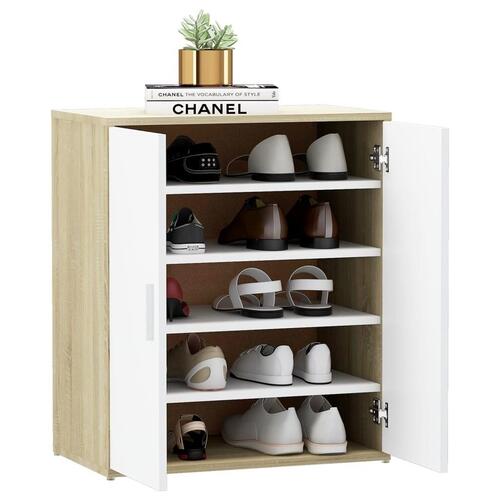 Skoreol 60x35x70 cm spånplade hvid og sonoma-eg