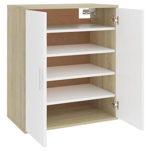 Skoreol 60x35x70 cm spånplade hvid og sonoma-eg