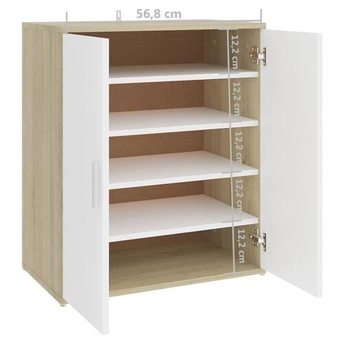 Skoreol 60x35x70 cm spånplade hvid og sonoma-eg
