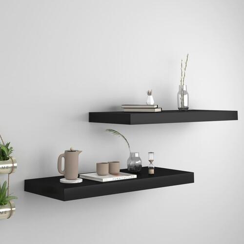 Væghylder 2 stk. 60x23,5x3,8 cm MDF sort