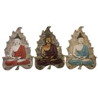 Vægdekoration Blå Rød Gylden Buddha Orientalsk 19 x 3,1 x 26,5 cm (3 Dele)