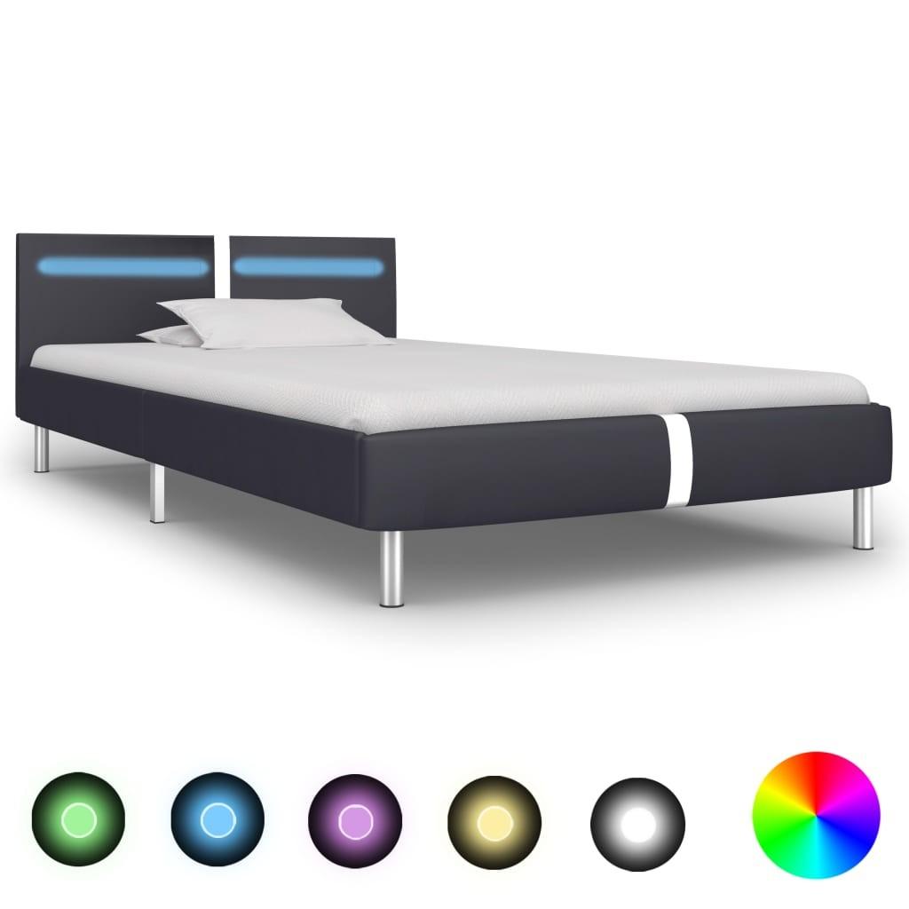 Sengestel med LED 90 x 200 cm sort kunstlæder