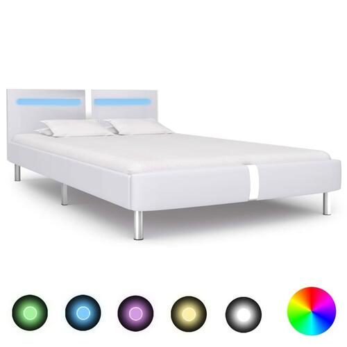 Sengestel med LED 120 x 200 cm hvid kunstlæder