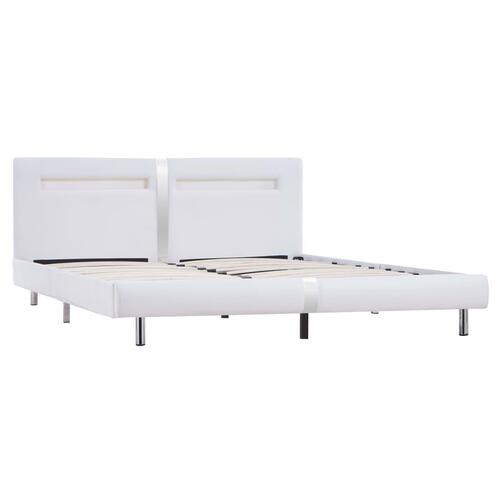 Sengestel med LED 160 x 200 cm hvid kunstlæder