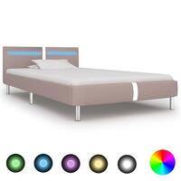 Sengestel med LED 90 x 200 cm cappuccinofarvet kunstlæder