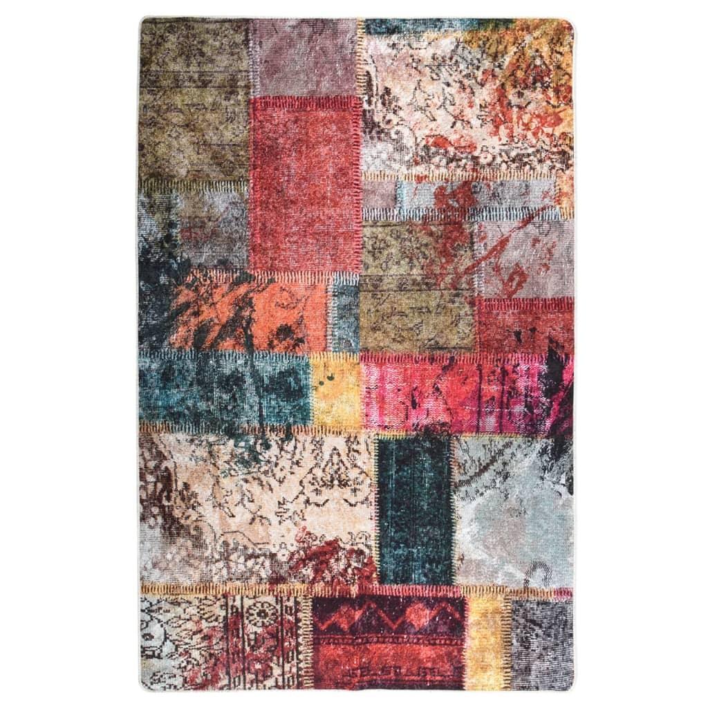 Gulvtæppe 80x150 cm skridsikkert og vaskbart patchworkdesign
