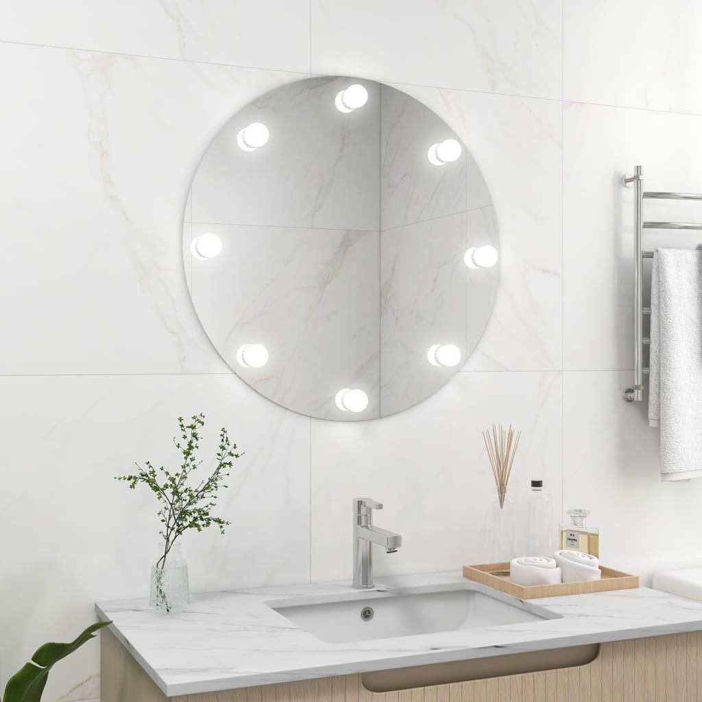 Vægspejl med LED-lys rundt glas
