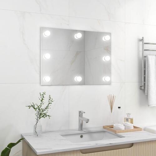 Vægspejl uden ramme med LED-lys rektangulær glas