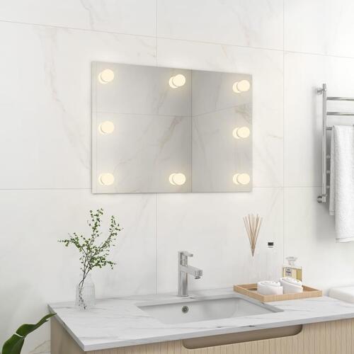 Vægspejl uden ramme med LED-lys rektangulær glas