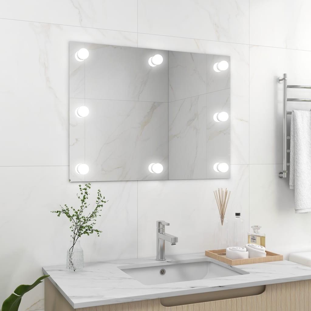 Vægspejl uden ramme med LED-lys rektangulær glas