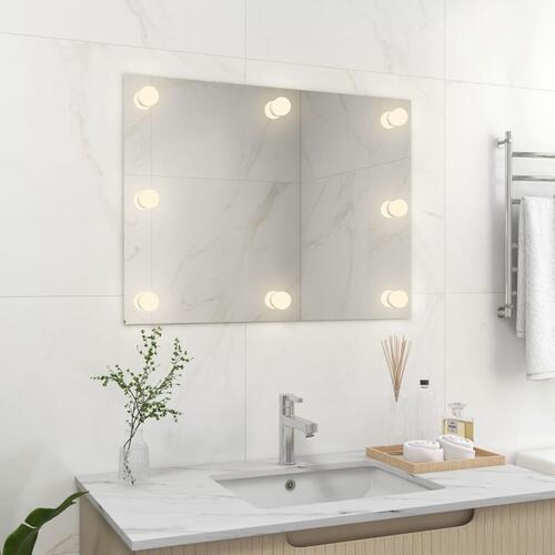 Vægspejl uden ramme med LED-lys rektangulær glas