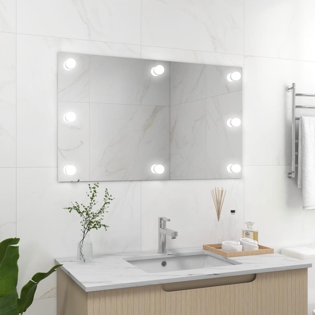 Vægspejl uden ramme med LED-lys rektangulær glas