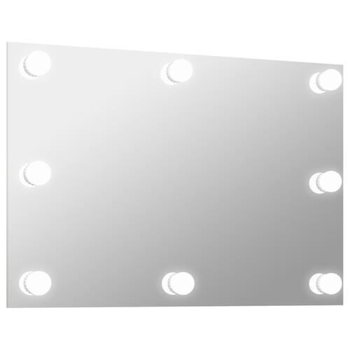 Vægspejl uden ramme med LED-lys rektangulær glas