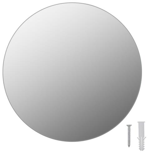 Vægspejl uden ramme med LED-lys rundt glas