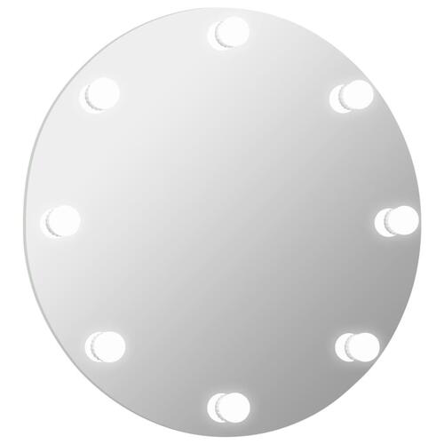 Vægspejl uden ramme med LED-lys rundt glas