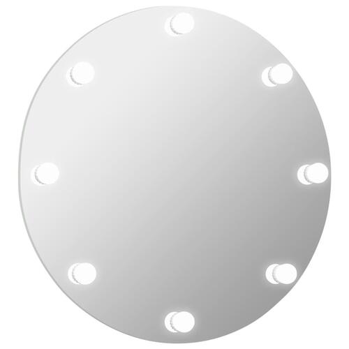 Vægspejl uden ramme med LED-lys rundt glas