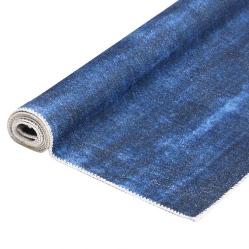 Gulvtæppe vaskbart og foldbart 120x170 cm polyester marineblå