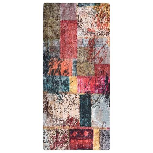Gulvtæppe 80x300 cm skridsikkert og vaskbart patchworkdesign
