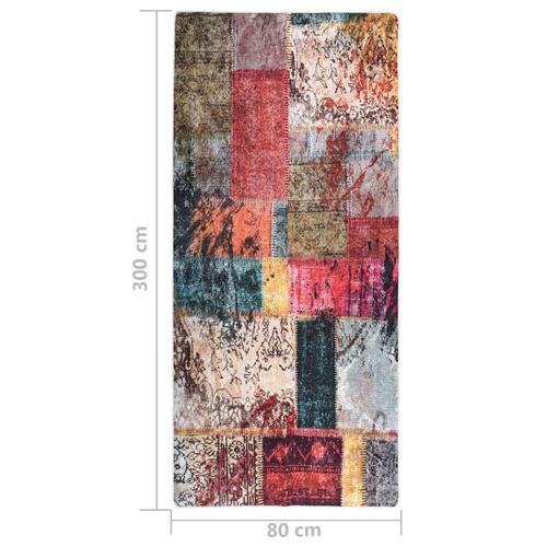 Gulvtæppe 80x300 cm skridsikkert og vaskbart patchworkdesign