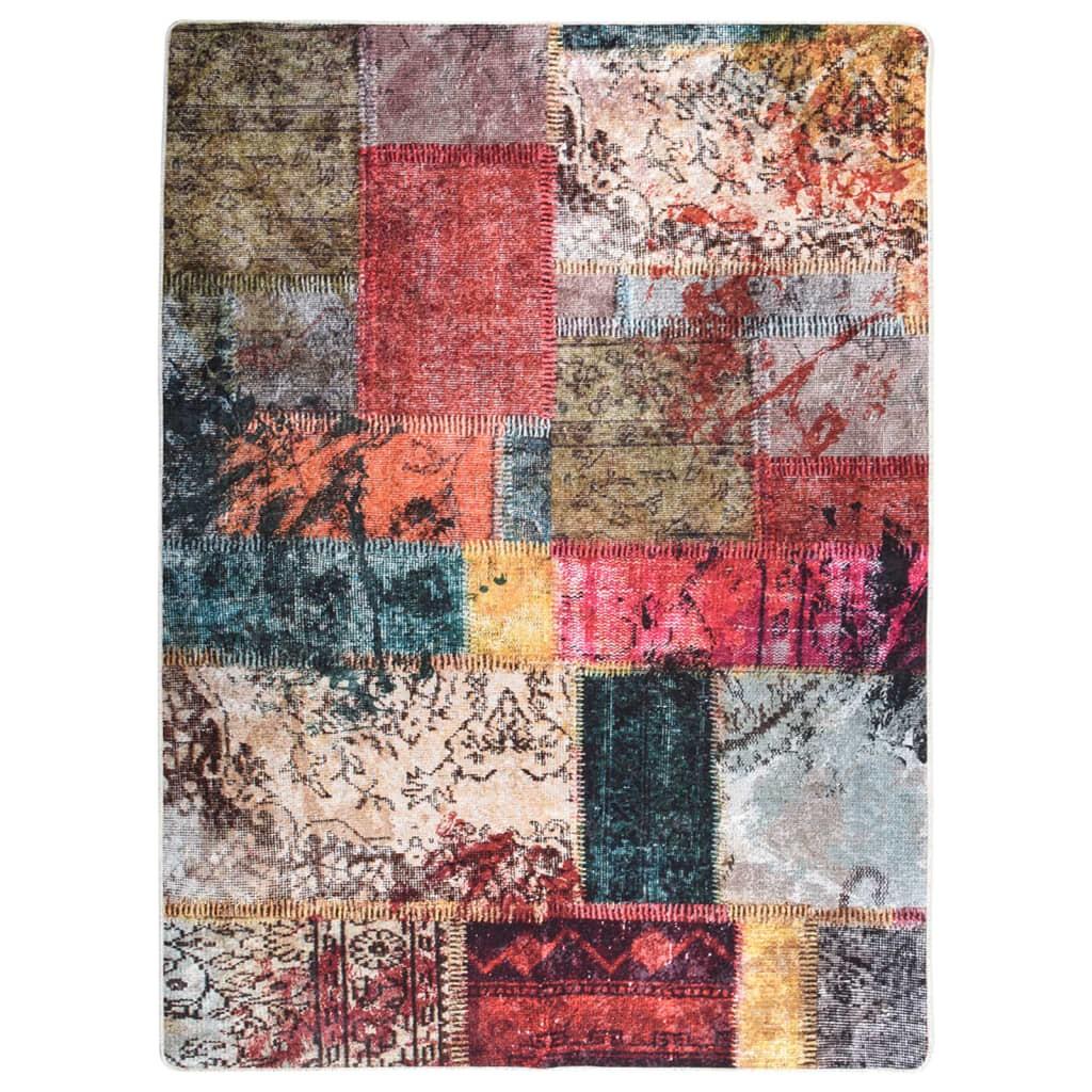 Gulvtæppe 120x180 cm skridsikkert og vaskbart patchworkdesign