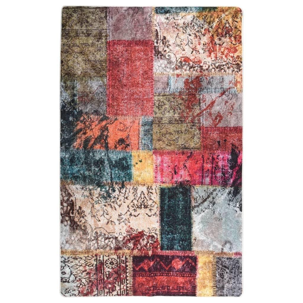 Gulvtæppe 160x230 cm skridsikkert og vaskbart patchworkdesign