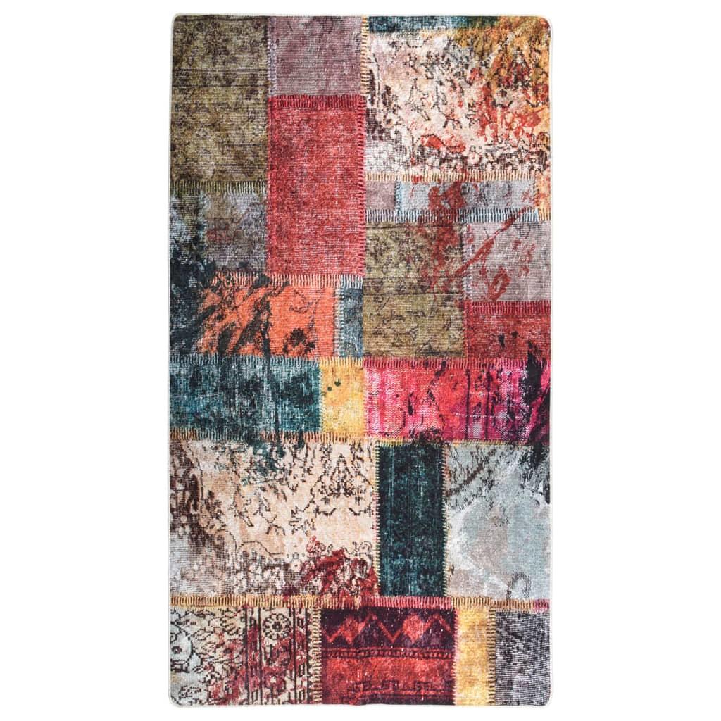 Gulvtæppe 190x300 cm skridsikkert og vaskbart patchworkdesign