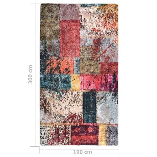 Gulvtæppe 190x300 cm skridsikkert og vaskbart patchworkdesign