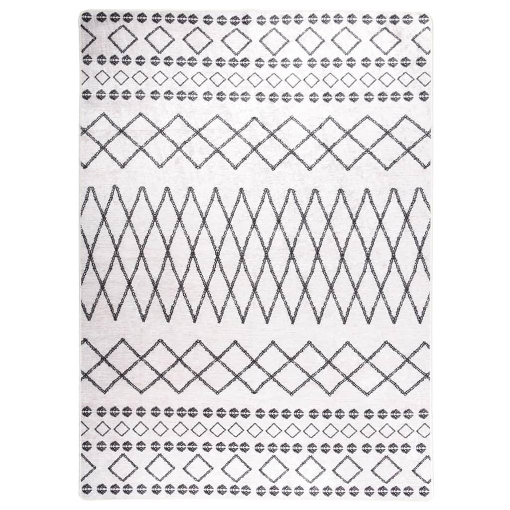 Gulvtæppe 120x180 cm skridsikkert og vaskbart sort og hvid