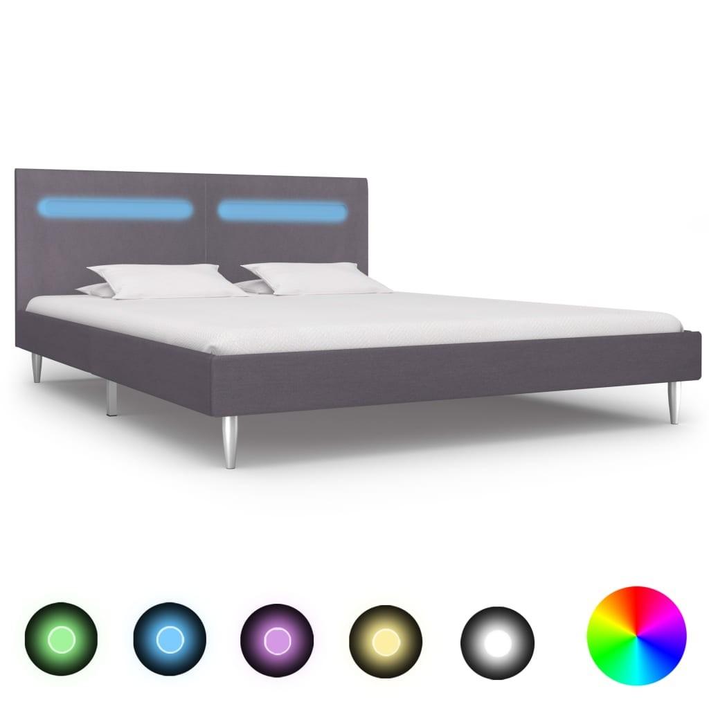 Sengestel med LED 180 x 200 cm stof grå