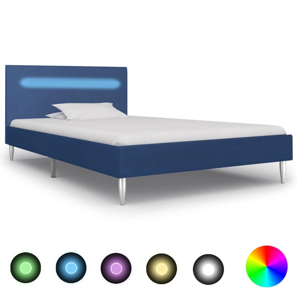 Sengestel med LED 90 x 200 cm stof blå