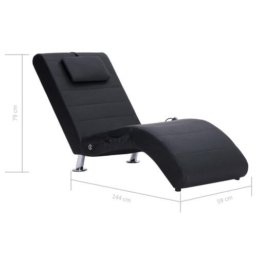Chaiselong med massagefunktion og pude kunstlæder sort