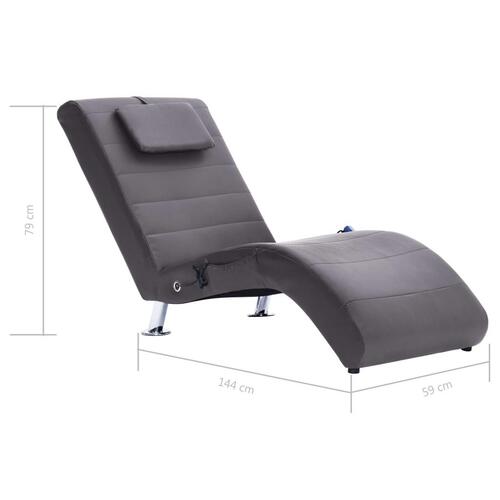 Chaiselong med massagefunktion og pude kunstlæder grå